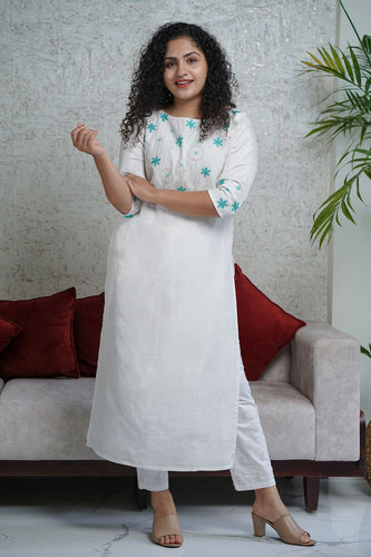 Hand-Embroidered Uppada Silk Kurta Material | DN331